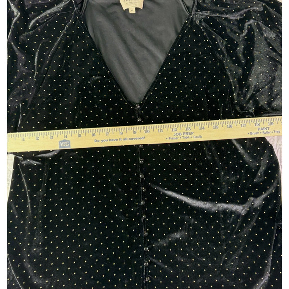 Sezane 12 Erica $228 Black Velvet Top Gold Studded Polka Dots Blouse Stretch 42 - Picture 8 of 9